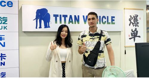 Guyana Customers Visit Titan Vehicle to Purchase Tri Axle Folding Gooseneck Trailer 