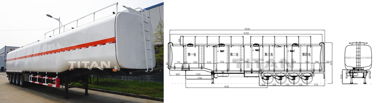 4 axle 90000 liters fuel tanker trailer drawing