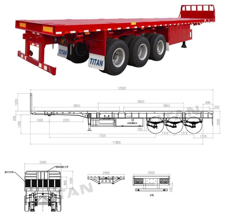 20/40/45/53 Ft Flatbed Semi Trailer for Sale Dimensions