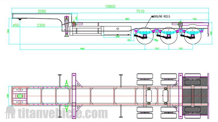 Drawing of 40Ft Gooseneck Container Chassis Trailer for Sale
