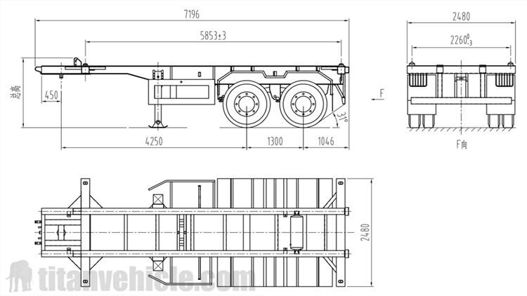 Drawing of 20Ft Container Chassis Trailer