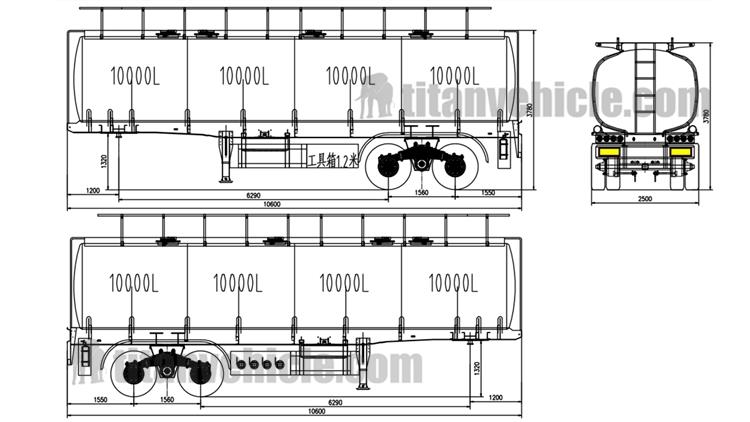 Drawing of 2 Axle 40000 Liters Fuel Tanker Trailer for Sale