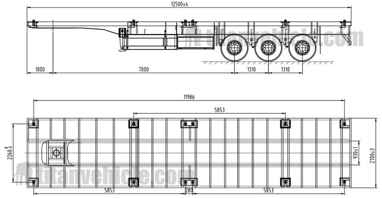 Drawing of Flatbed Container Trailer