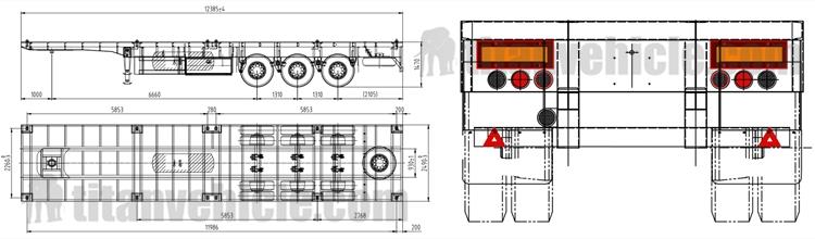 Drawing of 3 Axle Flatbed Trailer for Sale
