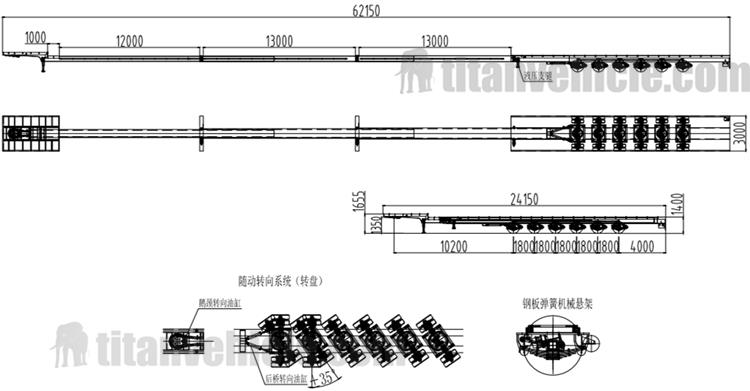 Drawing of 6 Axle Extendable Semi Trailer