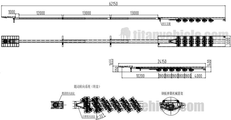 Drawing of 6 Axle Extendable Semi Trailer
