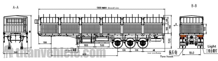 Drawing of 3 Axle Fence Semi Trailers