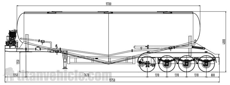 Drawing of 4 Axle 60CBM Bulk Cement Tanker Trailer
