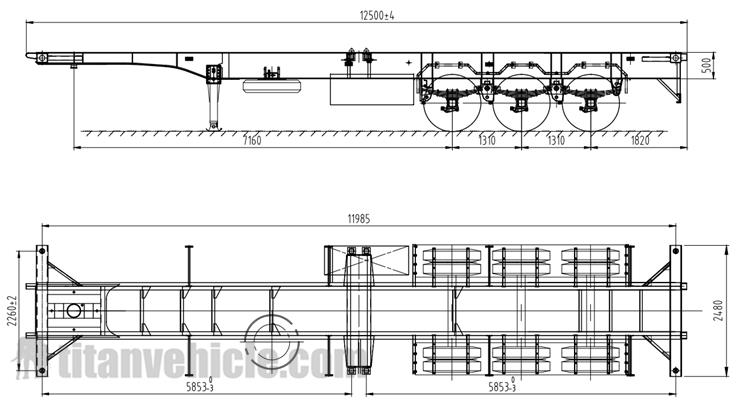 Drawing of 3 Axle Skeletal Trailer for Sale Price