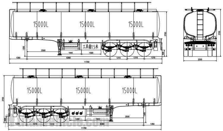 Drawing of 3 Axle 45000 Litres Petrol Tanker Trailer