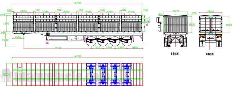 Drawing of 4 Fence Semi Trailer for Sale