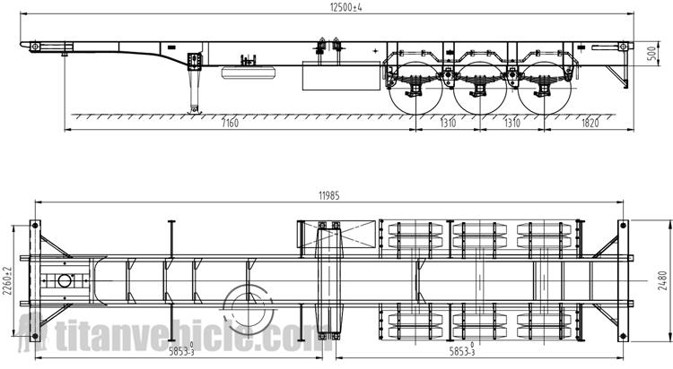 Drawing of 3 Axle 40Ft Chassis Container Trailer Price