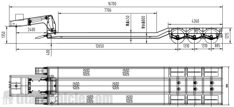 Drawing of Tri Axle Removable Gooseneck Trailer