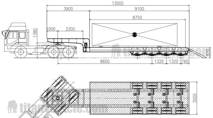 Drawing of 4 Axle Low Loader Truck Trailer