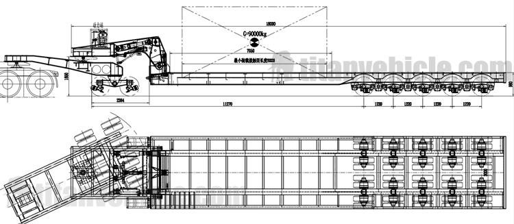 Drawing of 5 Axle 10 Axle Detachable Gooseneck Trailer