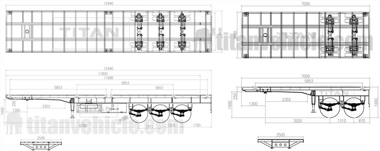 Drawing of 2 Axle Flatbed And 3 Axle Flatbed Trailer