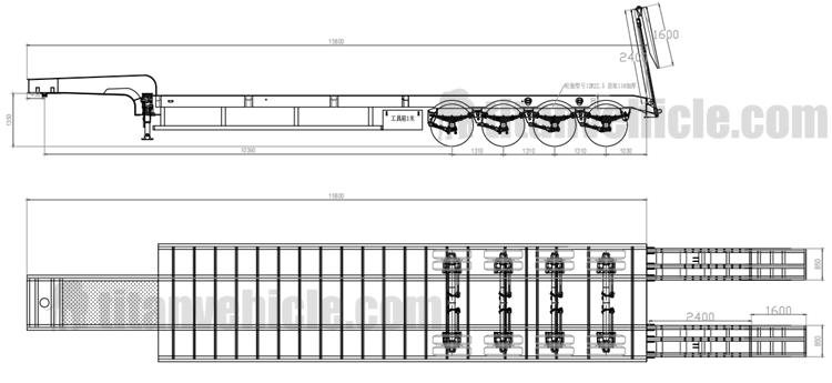Drawing of 4 Axle Low Bed Truck Trailer