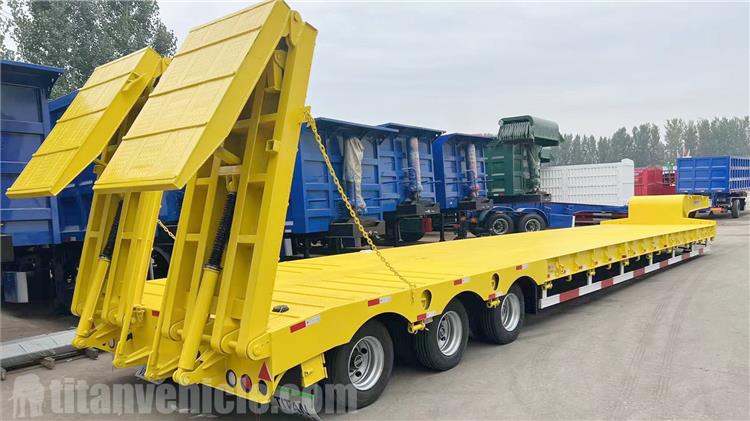 80T Low Bed Truck Trailer with Folding Ladder for Sale In United Arab Emirates