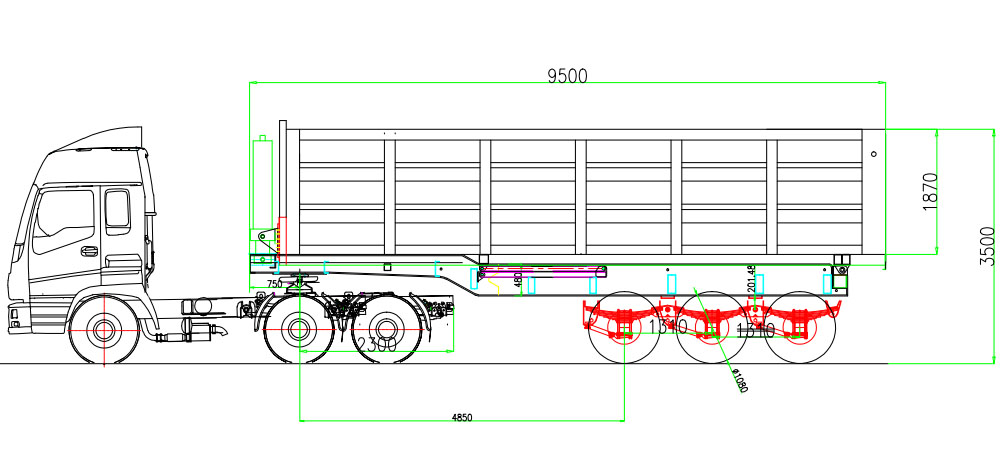 3 Axle 60T Tipper Trailer drawing