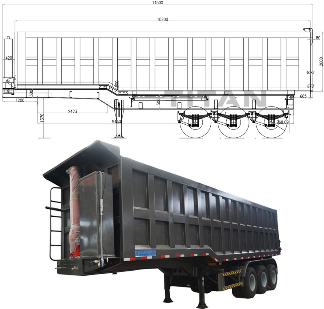 3 axle Tipper Semi Trailer dimensions & drawings