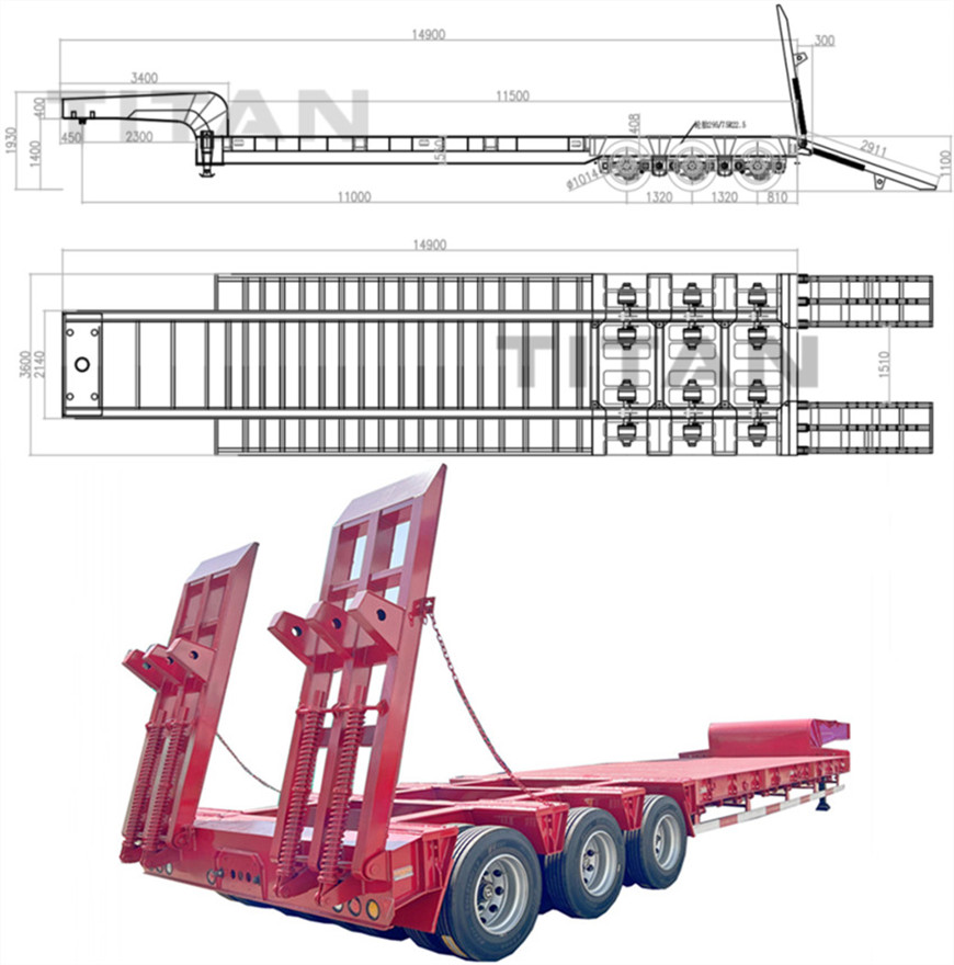 120 tons Lowbed Semi Trailer dimensions & drawings