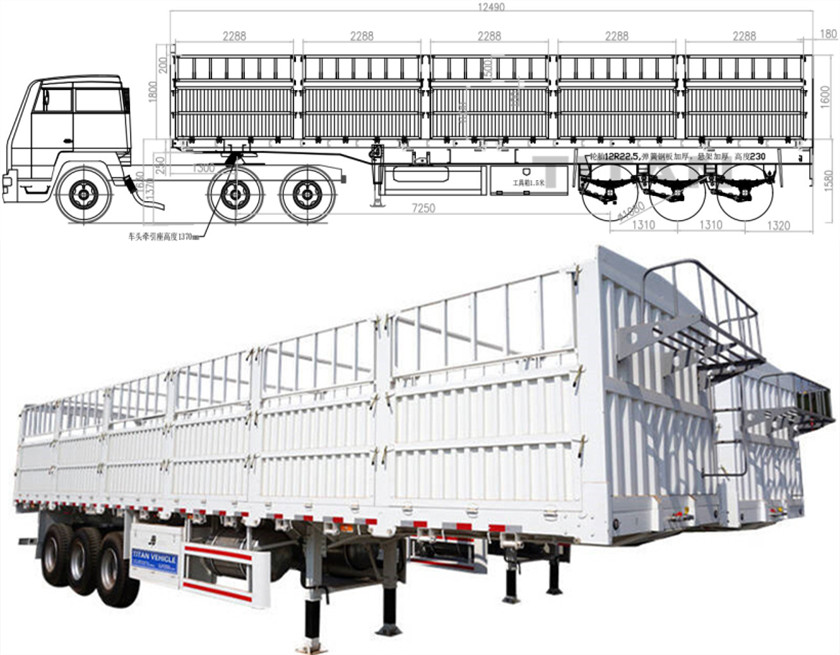 3 axle fence truck trailer  dimensions and drawings