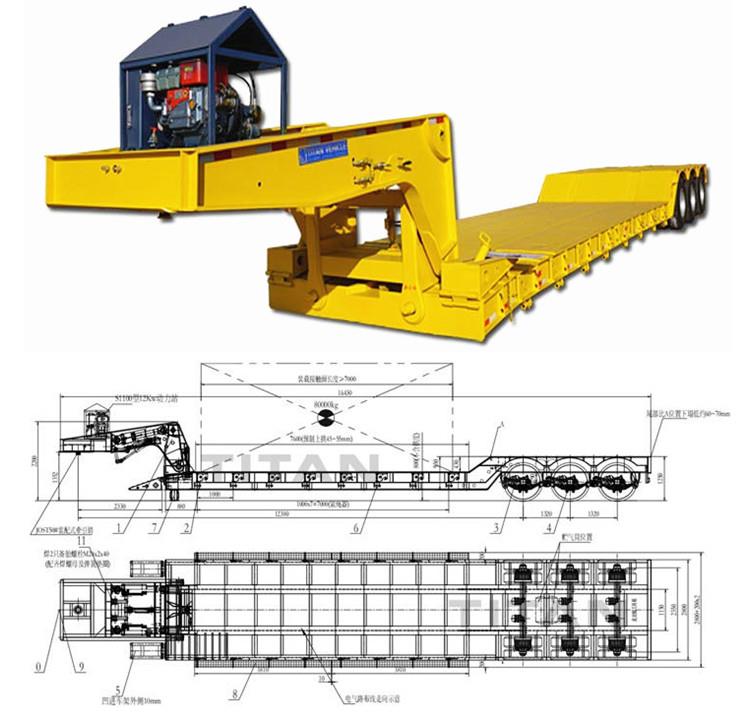 Detachable Gooseneck Lowboy Trailer dimensions & drawings