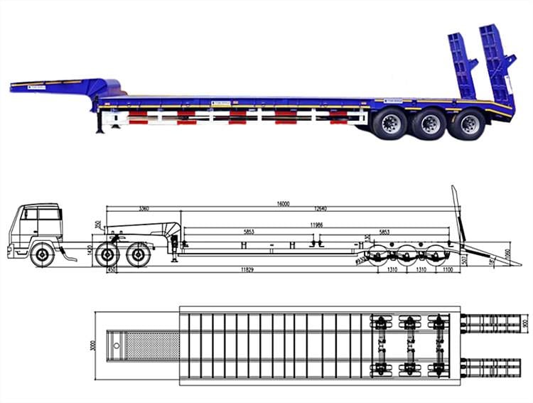 3 axle Lowbed Semi Trailer dimensions & drawings