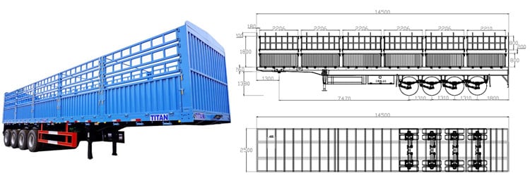 4 axle fence truck trailer  dimensions and drawings