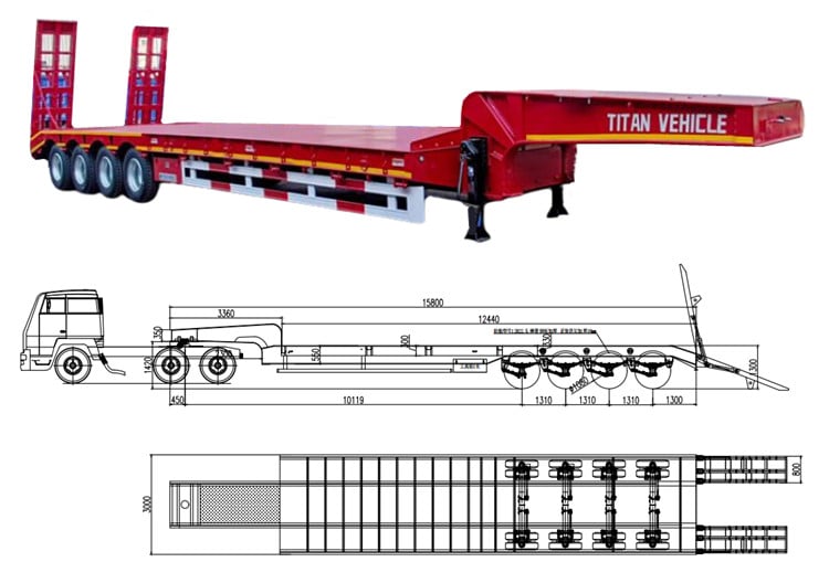 100 tons axle Lowbed Semi Trailer dimensions & drawings