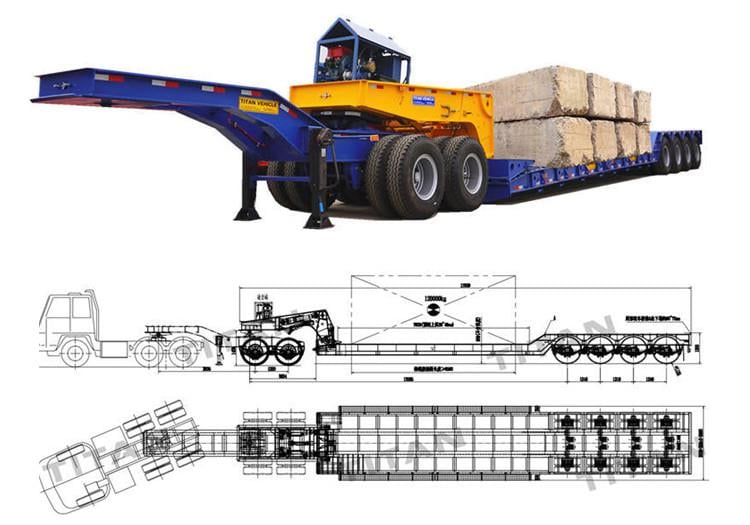 100 tons Detachable Gooseneck Lowboy Trailer dimensions & drawings