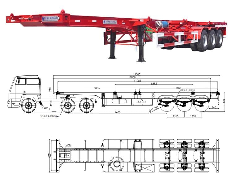 3 axle 40 foot Container Chassis Trailer dimensions & drawings