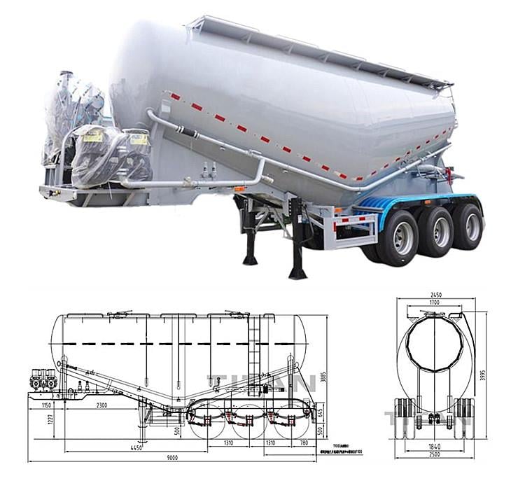 3 axle 40 tons Bulk Cement Trailer dimensions & drawings