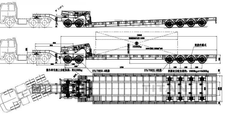 150 ton 4 axle lowboy trailer with dolly drawing
