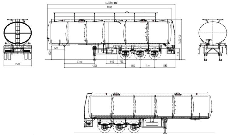 Drawing of Aluminum Tanker Trailer for Sale
