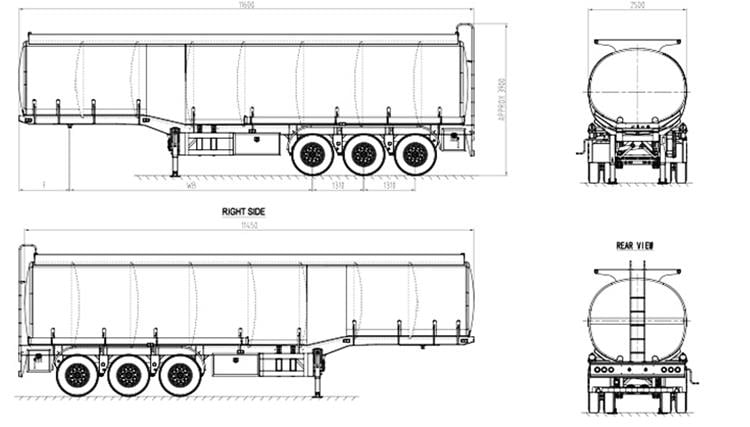 Drawing of 3 Axle Bitumen Tanker Trailer for Sale