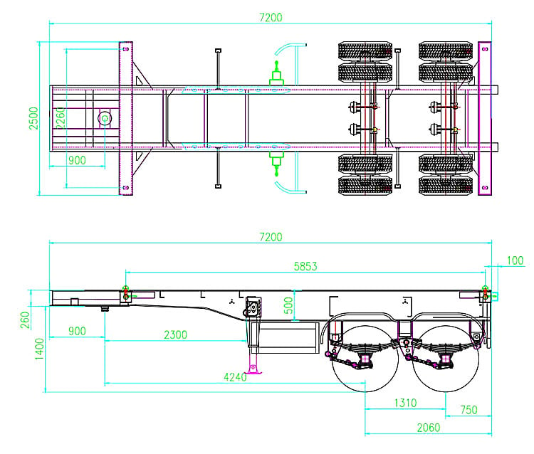 2 axle skeletal semi trailer