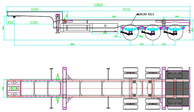 Gooseneck skeletal semi trailer drawing