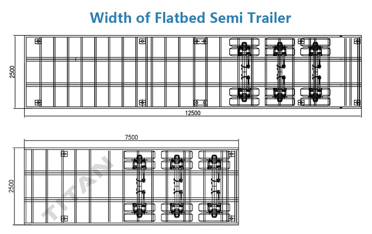 Width of 20ft and 40ft flatbed semi trailer