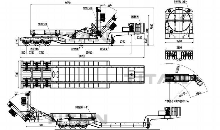 Remolque adaptador para plano de transporte de palas de turbina eólica de 80 m