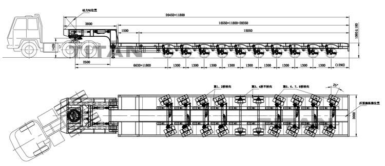 Drawing of 10-Axle Extendable Trailer