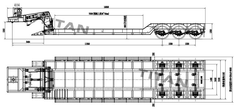 Tri Axle 100 Ton Mining Lowboy Trailer drawing