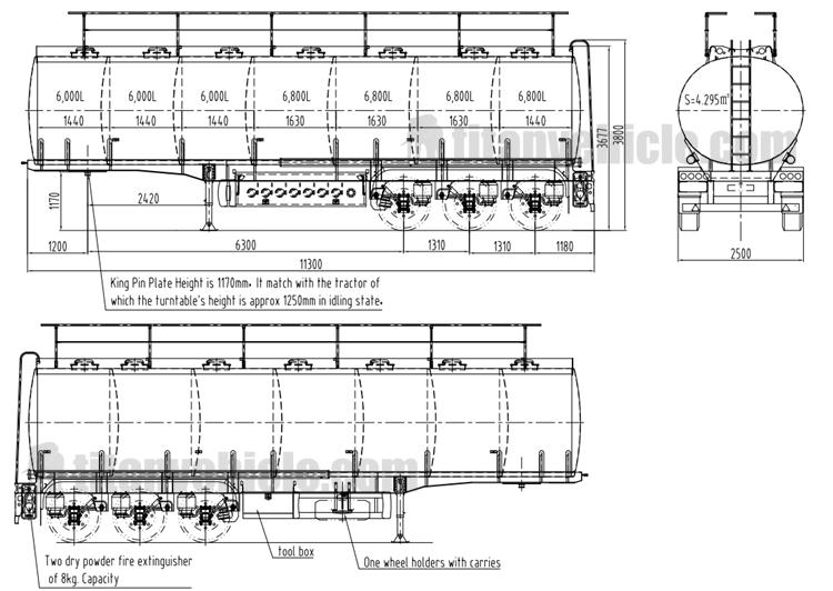 Drawing of Fuel Tanker Trailer for Sale