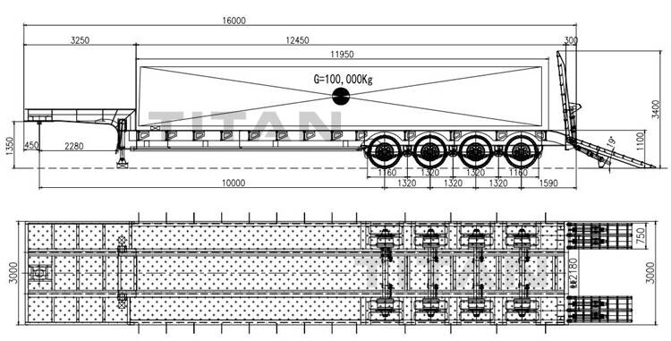 4 Axle 100T Low Bed Truck Trailer  100 Ton Lowbed Semi Trailer for Sale