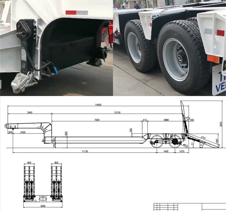  2 Line 4 Axle Lowbed Truck Trailer for Sale