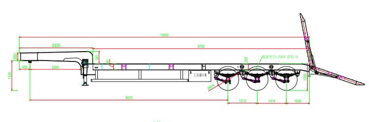 tri axles 60t low bed semi trailer