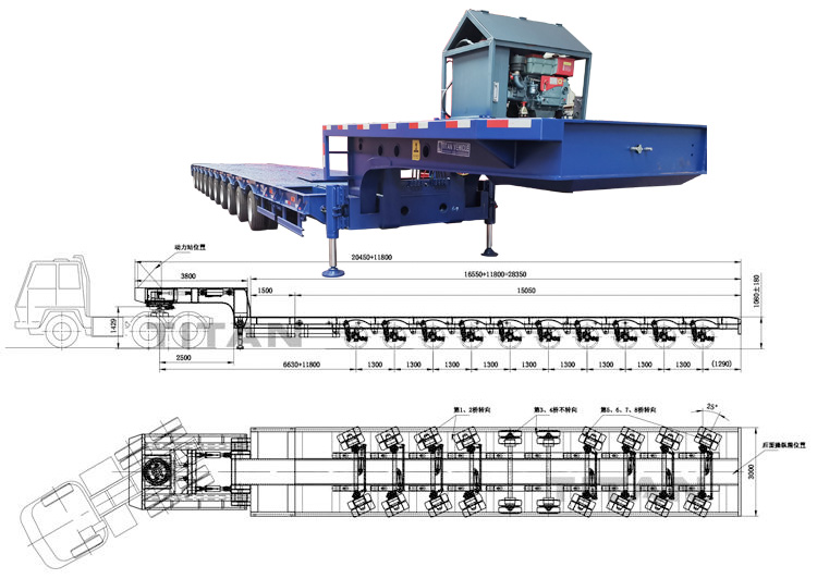 10 Axle Extendable Wind Turbine Blade Transport Trailer 