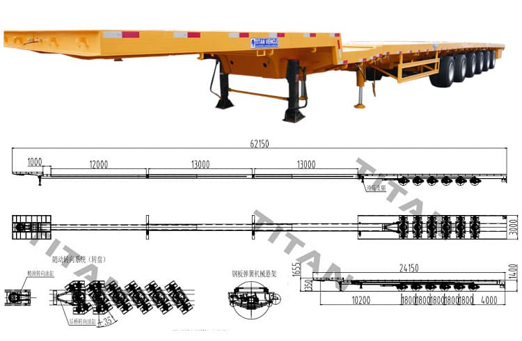 6 Axle 62M Extendable Flat Trailer for Sale