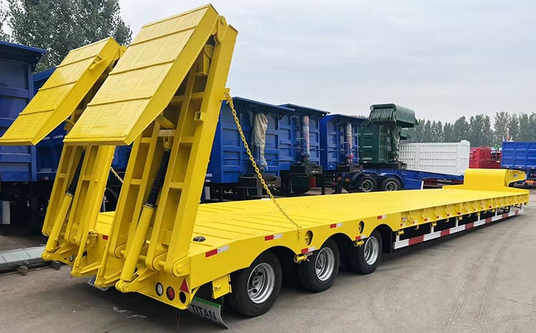 100 Ton Tri Axle Hydraulic Low Bed Trailer with Folding Ladders for Sale Prcie 