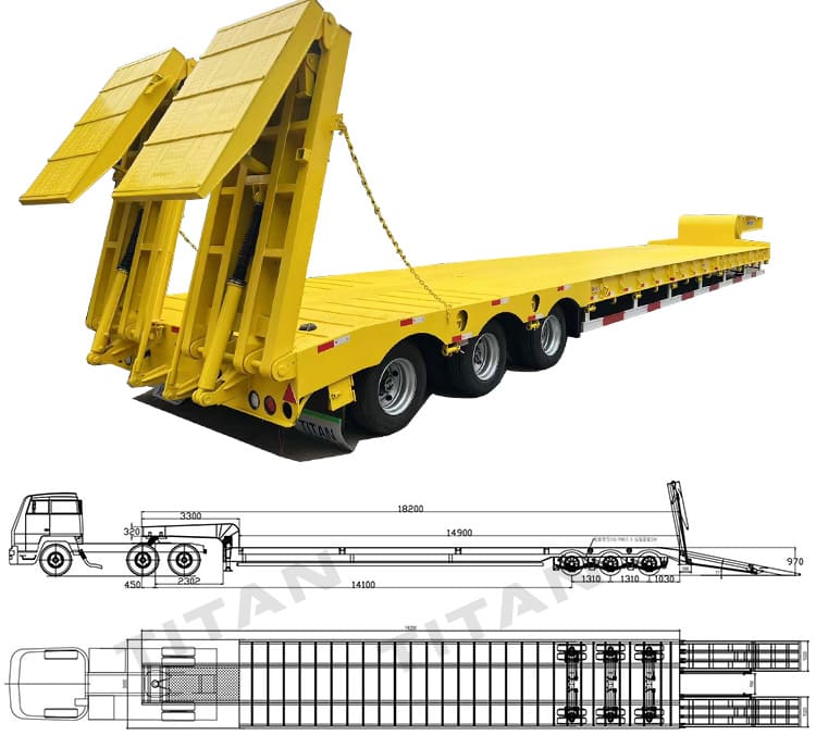 100 Ton Tri Axle Hydraulic Low Bed Trailer with Folding Ladders for Sale Prcie 